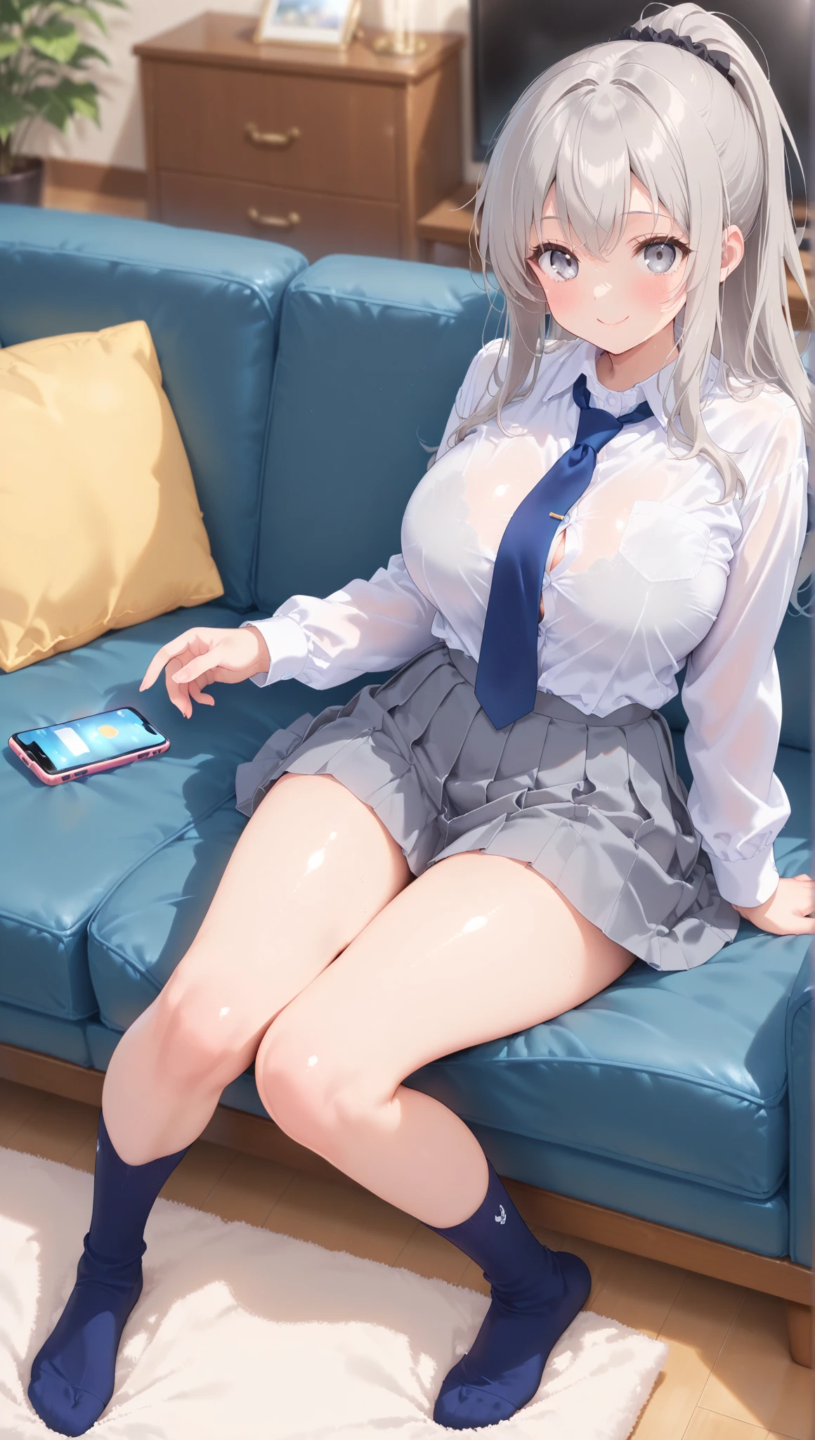 silver hair,girl,Nude,blue eyes,full body,School building