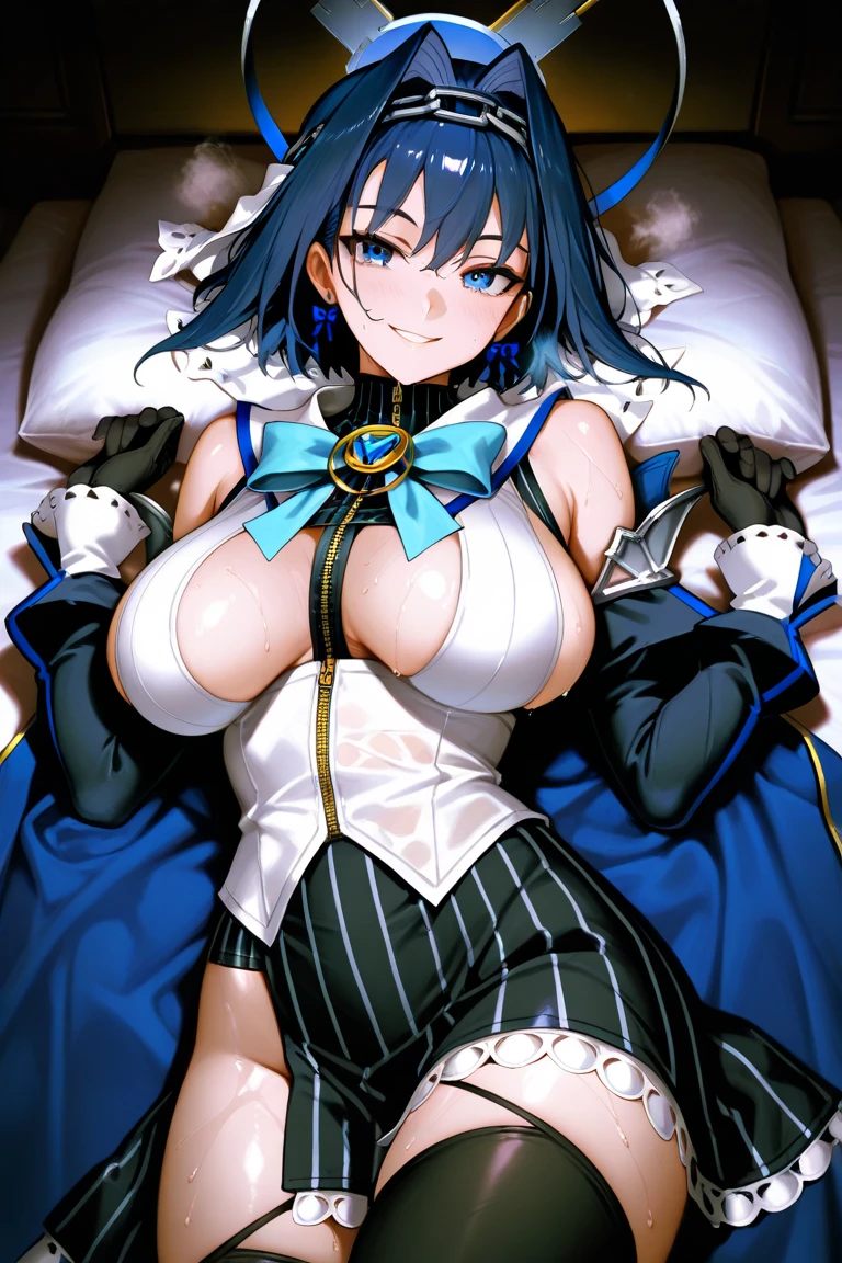 masterpiece, absurdres, 1 teenage girl, black hair, headphones, gloves, underwear, panties, vest, sleeveless shirt. masterpiece, absurdres, 1 teenage girl,  masterpiece, absurdres , (intricate details), (colorful),cinematic lighting,bust shot,extremely detailed CG unity 8k wallpaper 1girl, solo. Bedroom Background, lying on bed or sleeping position. snow falling. Attractive looking. body sweat glow, sweat on her body, Slutty Wide hips, {(large Breast) Bell shaped breasts}[Beautiful Curvy butt]. Heart shaped Lips, Painted Lips shine. detailed eyes, blushed, Adorable Facial, looking at viewer. Detailed eyes. Cute slutty Navel stomach best quality,, 