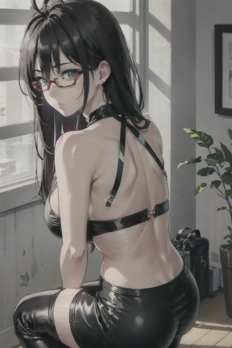(Ultra detailed skin), pale skin, (super thin hair),(ultra soft hair),(ultra straight hair:1.5),Swept long bangs, (((black Hair))) blue eyes, glasses,
black, straight and silky defined hair
long white t-shirt until thighs, (((unbutonned t-shirt))) (((open t-shirt)))
(((White oversized shirt))), naked lower body, torn, mid-chest torn shirt, no underwear, nsfw,