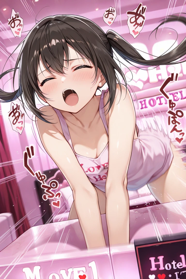 (super flat, flat shading, flat color:1.1)、(magazine cover)、An illustration、(One Asian boyish girl)、(cute:1.2)、Very beautiful 14 year old girl manga、cheeks are red、(high detail skin: 1.2)、embarrassed look、Photorealistic anime girl rendering、Realistic anime 3D style、beautiful brown hair、intense black eyes、strong eye highlights、(Medium chest)、perfect anatomy、(sweaty)、Glossy light pink bra、(wet with water)、spread your legs、head tilt、indoor、bright、bright色、watercolor painting、shortcut、hair band、Bedroom、vapor、on the bed、vapor、sunburn、shiny light pink panties、tie hair