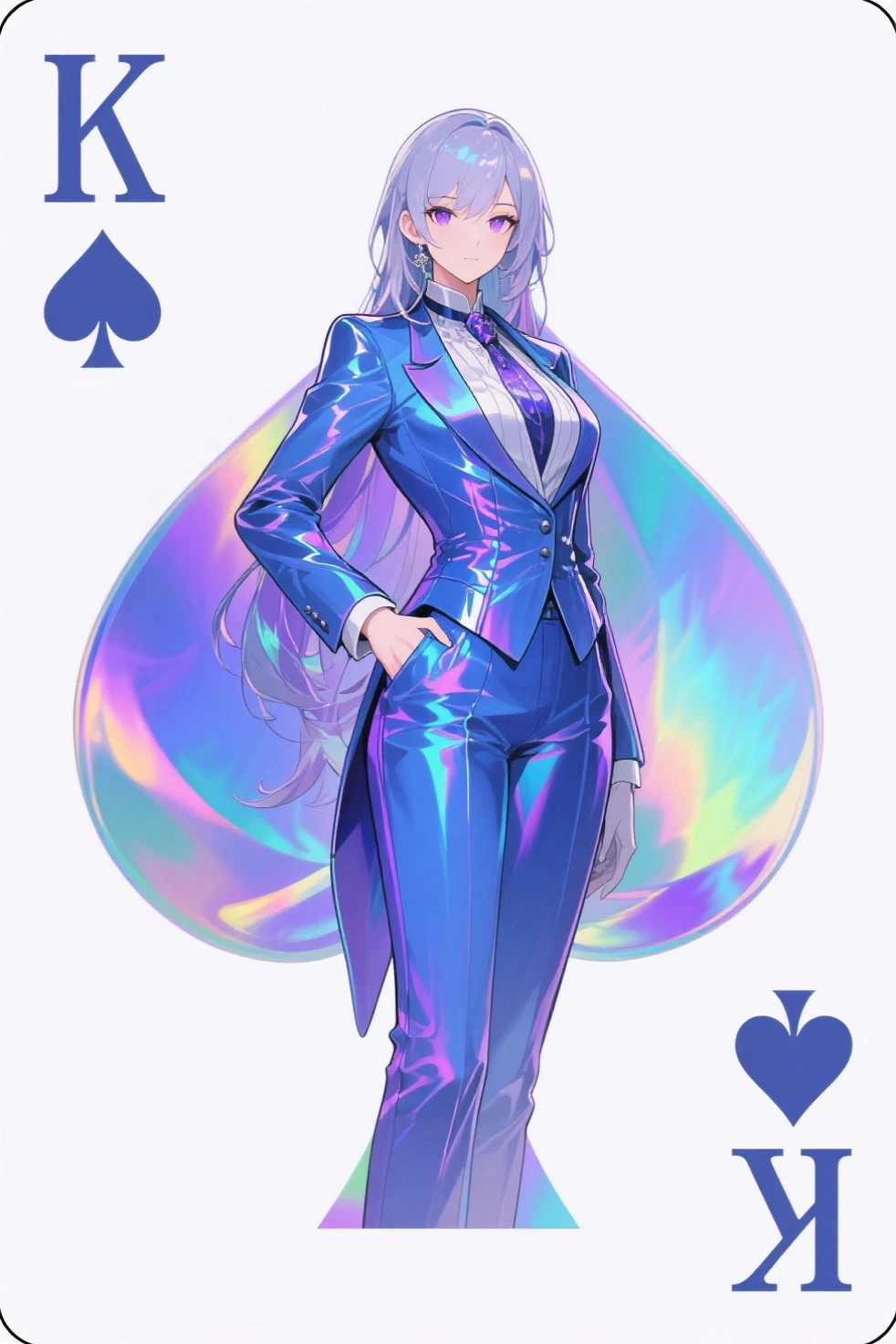 A King of iridescent Spades playing card depicting a beautiful woman ...