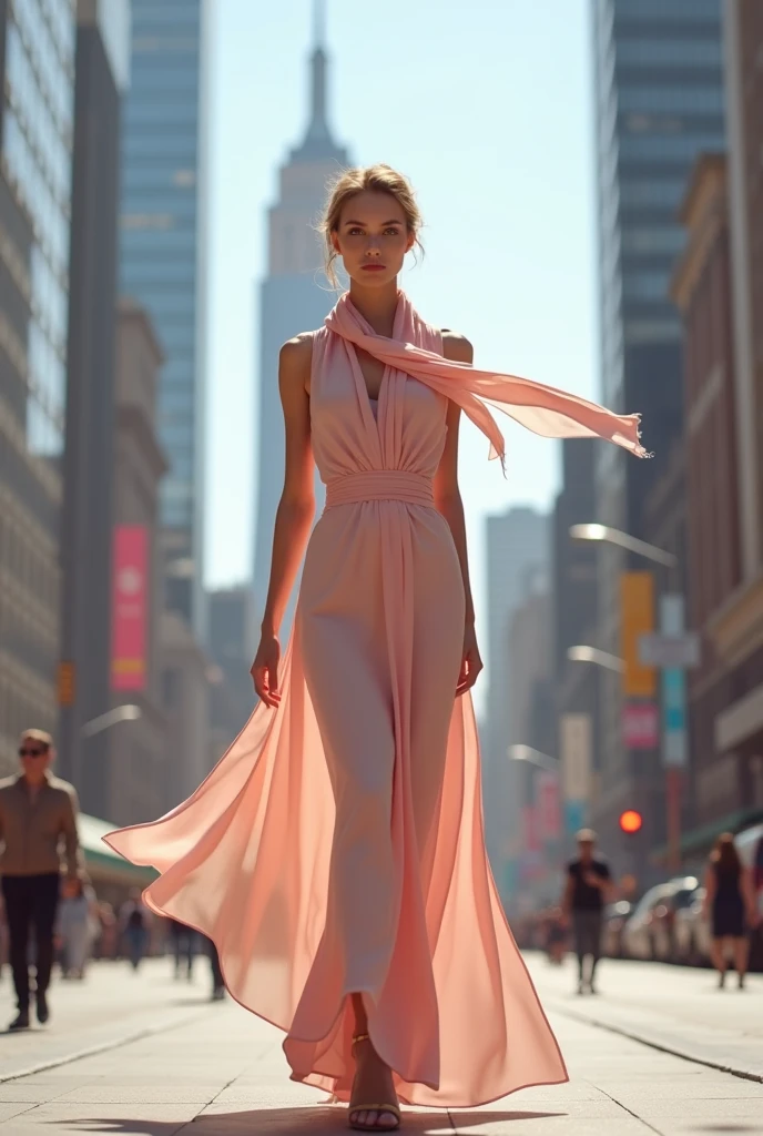 nsfw:1.08, masutepiece、top-quality、Woman walking in Japan、A detailed face、A detailed eye、Transparent beauty、de pele branca、White draped dress、Tote bag with luggage on the right shoulder、Windy、Clothes stick together、Beautiful nipples can be clearly seen through infrared photography from the top of the clothes、sandal、In front of the supermarket、24 year old