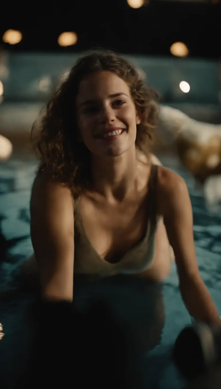 Thin but large breasted teen covered in a gallon of cum. She seems crazed and very excited