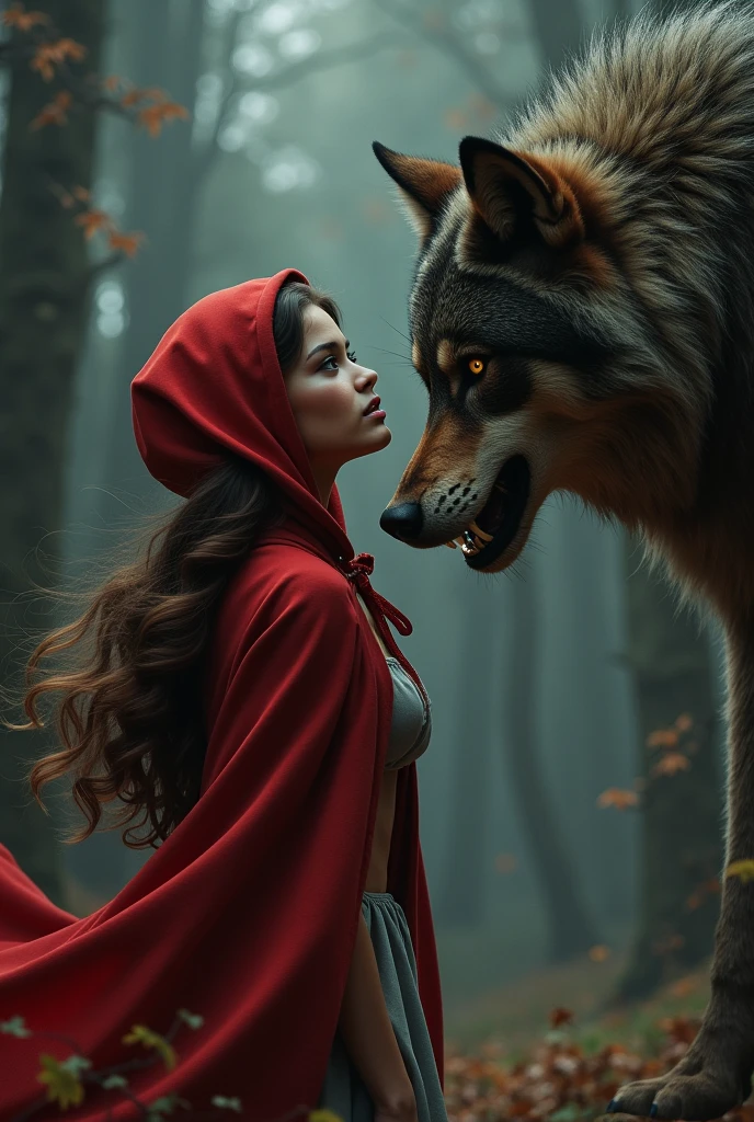 Super realistic art,high quality,(masterpiece photo:1.3),(very detailed:1.3),Little Red Riding Hood and the Wolf in the hot jungle on a desert island in the middle of the ocean
Little Red Riding Hood's body in the frame, kneeling, squat, brunette hair color, long white hair, White transparent mini shirt without fabric, White transparent thong, beach, eye roll, Be red face, very large breasts, Take breasts, sexually exciting, sexy expression,Glossy glossy skin。Language stock,make up,cheerfulness,Reflectors,Ahegao,Pink eyes,Heart earrings,1,One,Pervert woman,hair flower,Long hair,multi-colored hair,shiny hair,
A large wolf with a cloak on his head,From behind Little Red Riding Hood, his claws are extended towards Little Red Riding Hood,Very fierce look