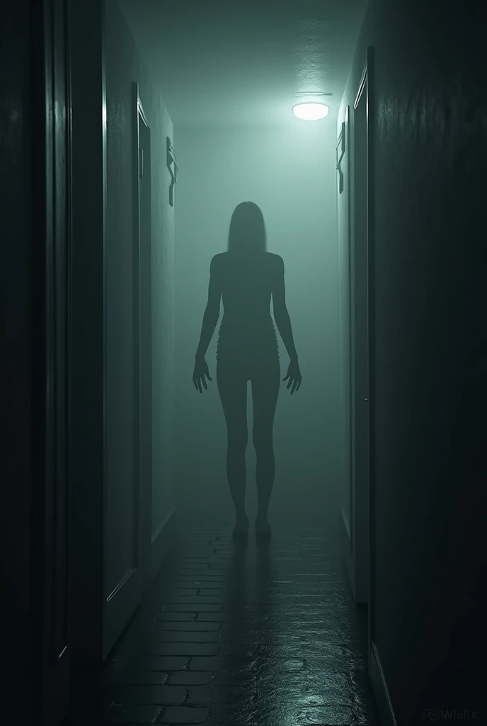 A spooky room in a drug rehabilitation center where there is a shadow of a human (shades of black and white). 