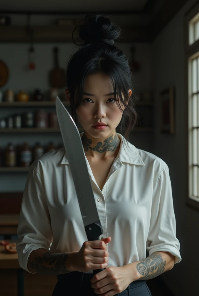 Beautiful woman in the philippines, rated pg, 1080hp, realistic, crime scene, whole body, real woman, bloody knife