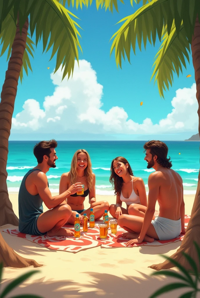 beach,100 people,Men and women in swimsuits,cheers,barbecue,drinking beer,リゾートbeachの背景,summer sunshine,masterpiece,rich colors,highest quality,official art,fantasy,colorful,Happy,smile,,I'looking forward to it,happiness,nice background,Fun time,Sparkling,beautiful light and shadow,stylish,anatomically correct,Detailed details,rendering,unreal engine,colorfulな呪文を唱える
