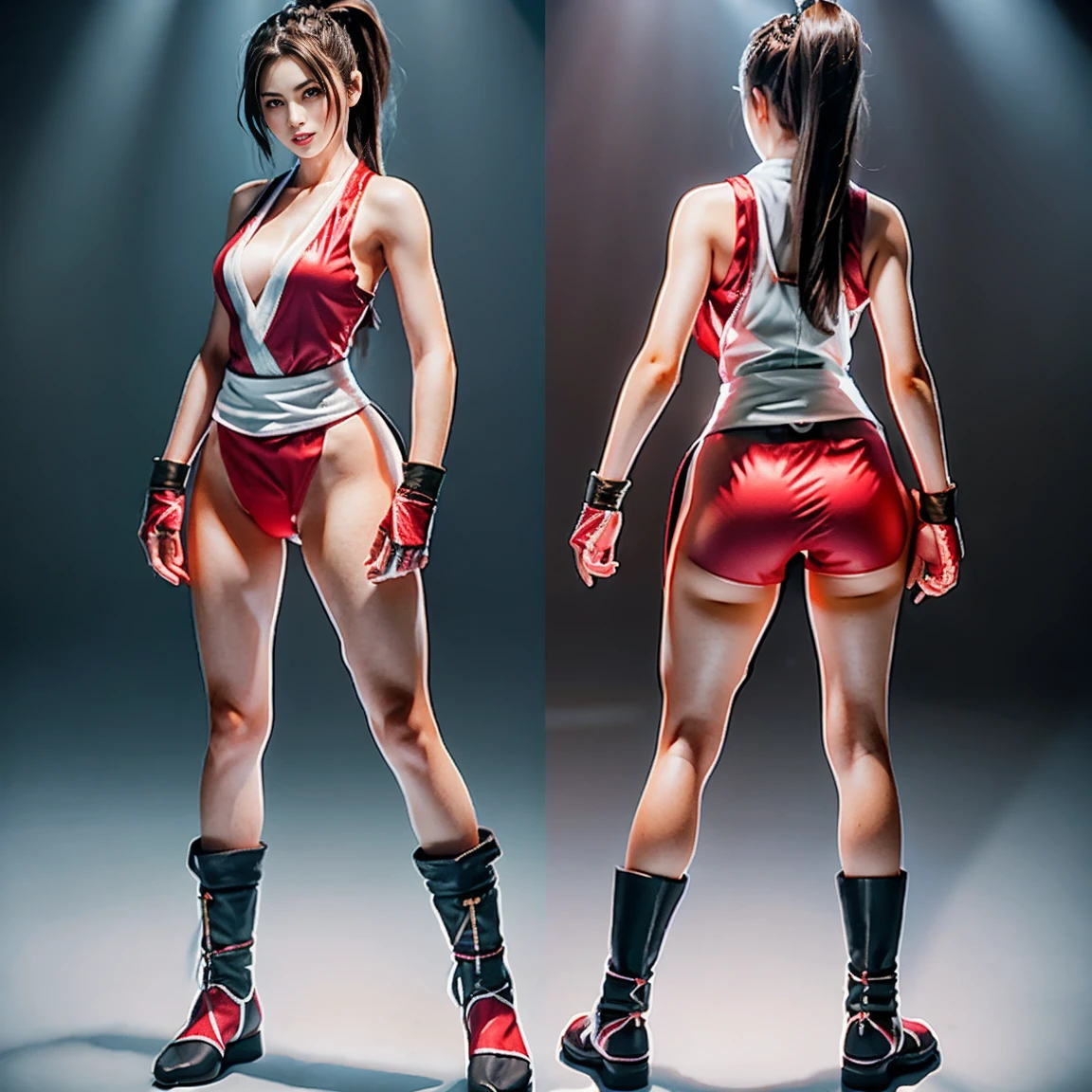 (masterpiece), best quality, expressive eyes, perfect face, HD, 4K, Thailand MMA girl, killer, tanned, (masterpiece), best quality, expressive eyes, perfect face, 1girl, beautiful face, Beauty of beauty, (shinny skin, bob cut with movement), black eyes, eyebrows, Looking at Viewer, red polyester bodysuit, smiling look, smile expression, standing in frustration, Black hair, (large swaying chest, A slender,), full body, bandage wrapped legwear, muscles, collarbone, slim waist, slim athletic build, Studio Lighting, Muaythai headband, bandage MMA gloves, Sweating, underworld fighting room, Thai face, (masterpiece), best quality, expressive eyes, perfect face, Thailand MMA girl, killer, tanned, (masterpiece), best quality, expressive eyes, perfect face, 1girl, beautiful face, Beauty of beauty, (shinny skin, bob cut with movement), black eyes, eyebrows, Looking at Viewer, red polyester, Fatigued look, bloodthirsty expression, standing in frustration, Black hair, (large swaying chest, A slender,), full body, bandage wrapped legwear, muscles, collarbone, slim waist, slim athletic build, Studio Lighting, Muaythai headband, bandage MMA gloves, Sweating, underworld fighting room, Thai face, hard knee veins, MuayThai, perfect anatomy, bandaged foot, feet, dolphin shorts, solo, cum inside, sperm inside, wet shorts, Mizuno brand clothing, kickboxing, kicking feet, kick pose, veins knee, two leg, bandages, bandage fighter, obliques, MuayThai, perfect anatomy, bandaged foot, feet, MMA shorts, solo, cum inside, sperm inside, wet shorts, kicks, Her Name, Thai face woman, bleeding, wounded, bruises, rich wealth, tanned skin, tan skin