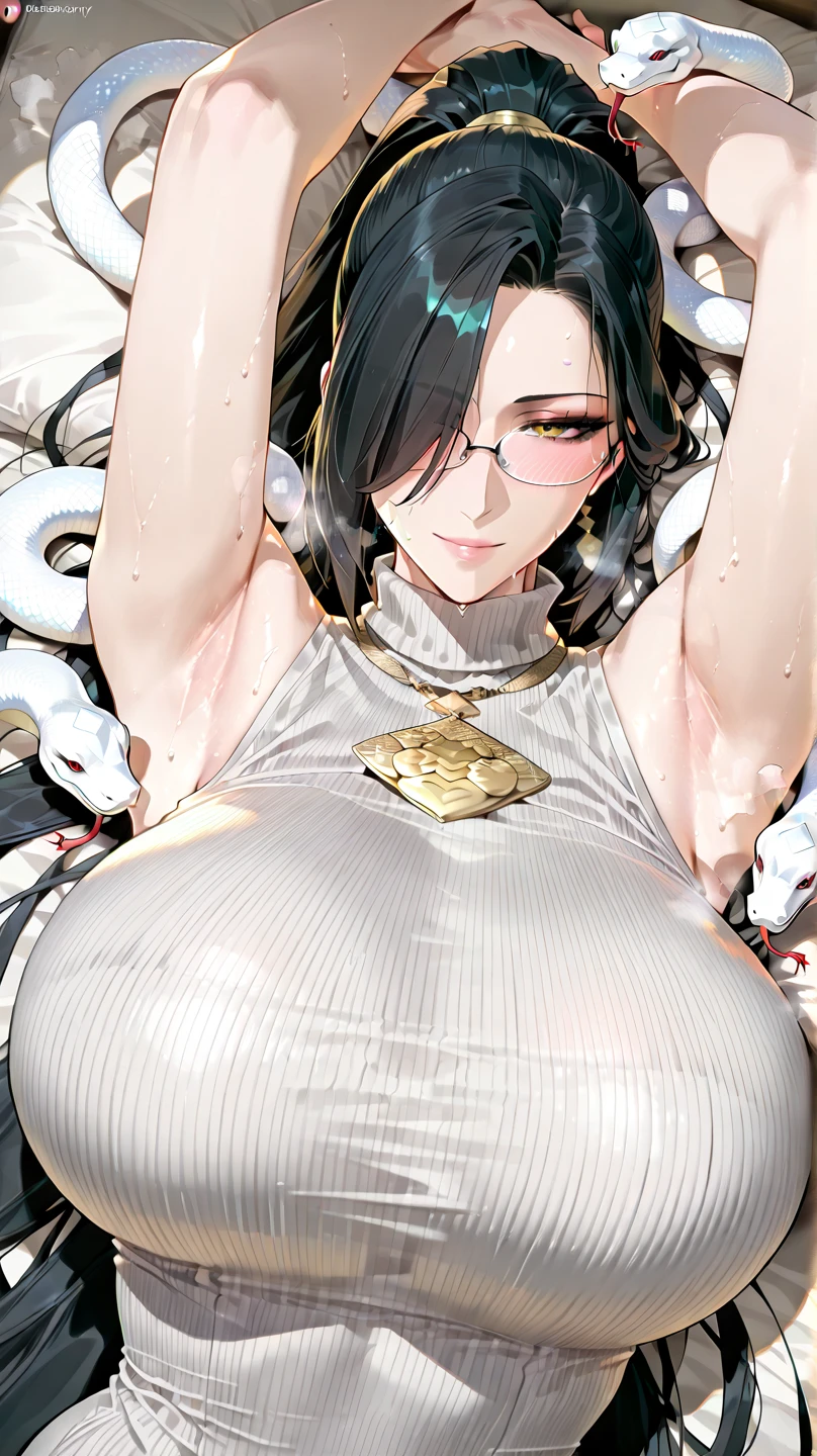 Girl,full bodyesbian,(Detailed face:1.2), Masterpiece, Fashion,Chinese dress,, Medium hair, Black hair, double tails, Blunt bangs, Brown eyes,(huge tit:1.5),(Pubic bone:1.3)