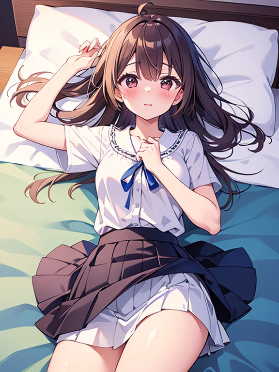 masterpiece,Top image quality,hight resolution,imagem 4k,Raw photo,Photorealsitic,{Solo},{{{}}},sex toy,,,, Insert into ,Mini skirt, Uniform,Ahegao,all-fours,A dark-haired,hi-school girl,Brown eyes,A dark-haired,long,Twin-tailed,Brown loafers