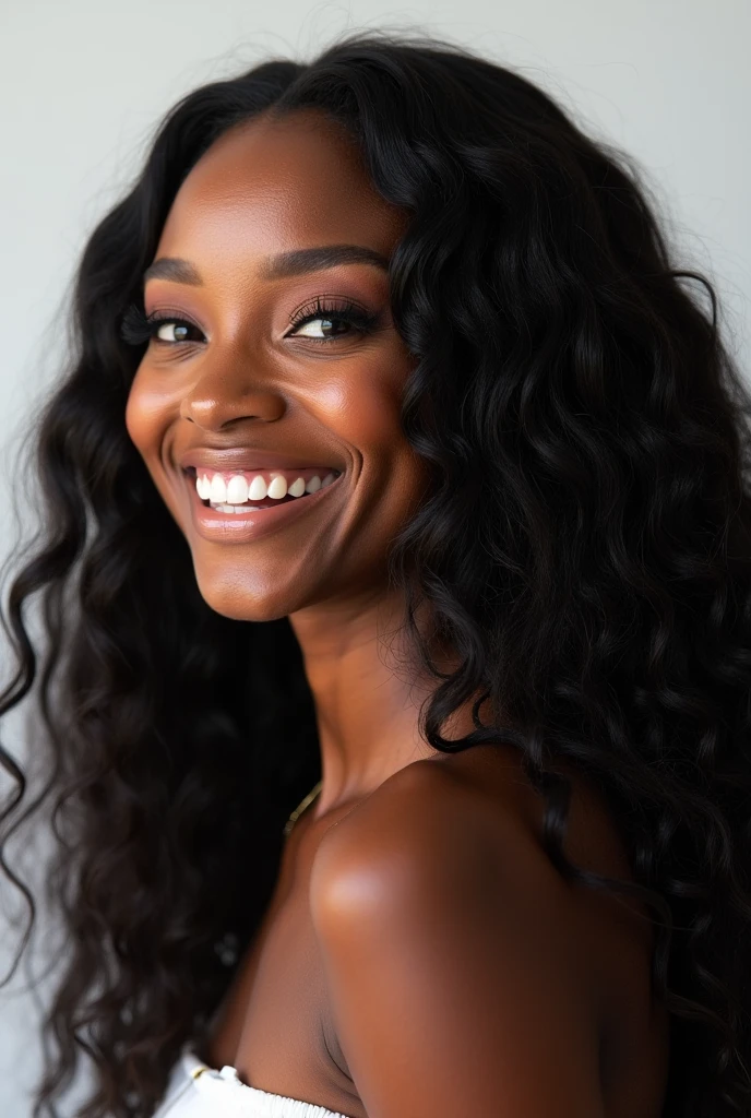 (masterpiece, best quality), deep ebony 1girl, beautiful face, wavy hair, 22 year old, happy, smile