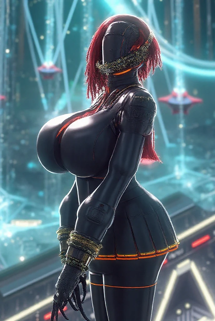 ((Best quality)), ((masterpiece)), (detail: 1.4), 3D, cyberpunk, a beautiful woman with big breasts and wide hips, wearing a very sexy dragon woman cosplay, dragon ears, dragon horns,