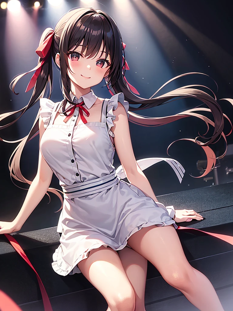 (Best Picture Quality, 4K, High Quality, Masterpiece:1.2), ((Masterpiece)), High Detail, High Quality, (HDR,16k, RAW Beautiful Girl Portrait, Best Picture Quality, Masterpiece::1. 2), (Ultra-Definition Illustration), nsfw, idolmaster, idol costume, teen, spotlight, extremely cute, colorful hair color, various hair style, sleeveless, detached sleeves, colorful frilled dress, tiara, stage, showing armpits, pantyhose, squatting, spread legs, open chest,