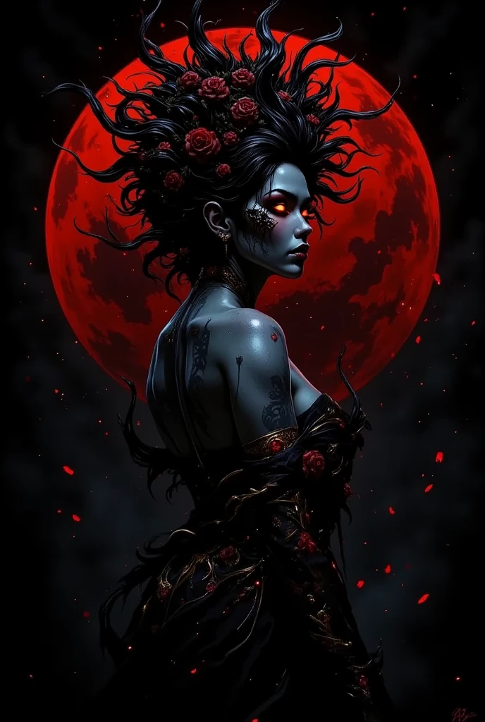 <lora:1980s_Fantasy_Style_test_2:0.8>1980s Fantasy Style,vivid color, designed by Bill Medcalf and (Unica Zürn:0.8) , [photograph, hip level shot of a Celestial 24 year Hellish Creature, in Bohemian Black Seductive Lace Fabric from the 50's, Dreamlike Gypsy Ruff, at Twilight, Panorama, Overdetailed art, Manic, Thriftcore, High Shutter Speed, Fujicolor C200, L USM, Gold Leafing::16], (designed by Michael Page:0.7) , Eugen Bracht, Amusing, Post-Apocalyptic, specular lighting, natural skin texture, Zoomed,Sharp,Highly Detailed,harsh secular shadows, disturbing appearance,Black Mode,Midnight,Starlight night sky,Swirling clouds, Insanity,Akira (1988) Mixed with Disney Style,Skulls and Glitter, Welcome To Hell,Sinister Glow,Perfect Compilation,Dark Shadows,High Contrast,Dark Mode,Pitch Black,Black Ink Drip,Sharp,Perfect Hands, Smoke and Fog,