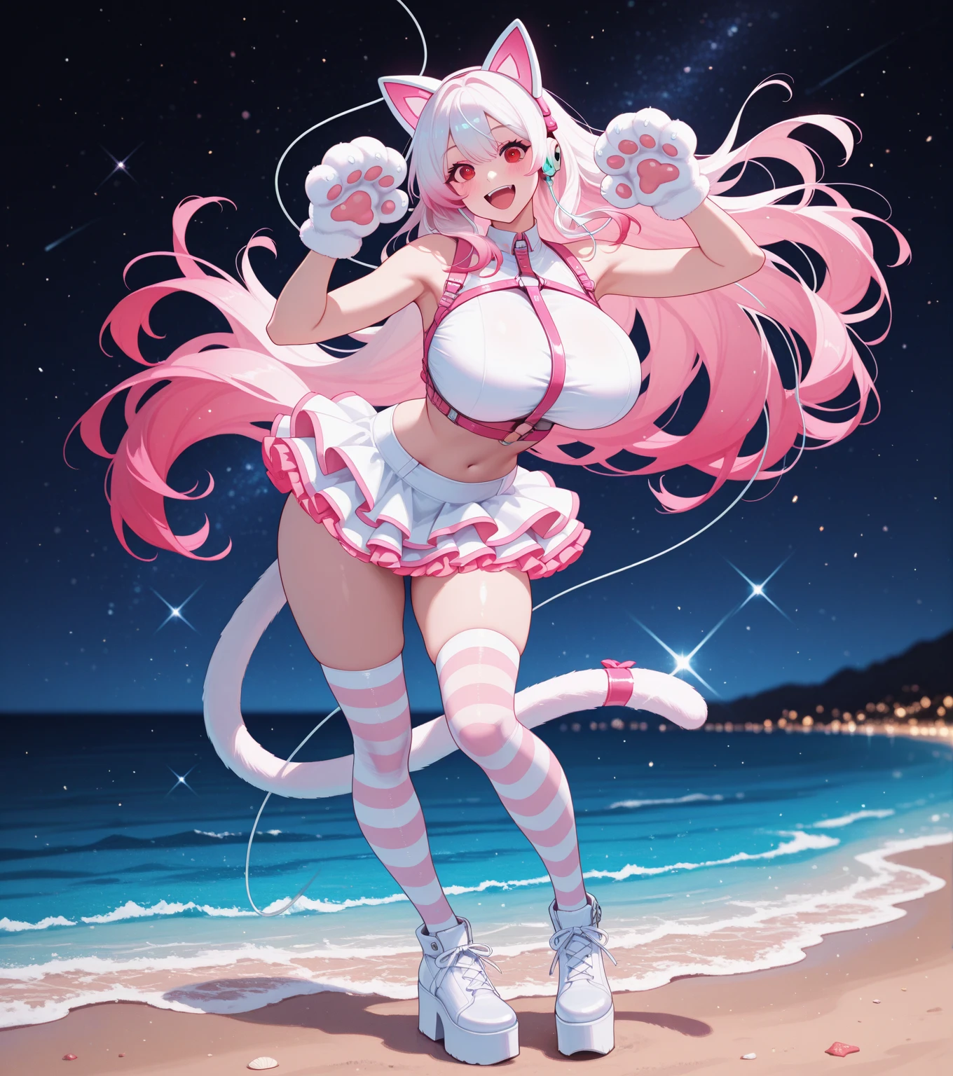 One Barbie, ((Full body)),8th class, Blue eyes, Smiling face, Hair loss swaying in the wind, Hip Hop Singer Pose, Dressed in hip-hop style,White Bikini,swarovski,pasties,With a pink bow on the arm, Fashion, Extremely high quality, high details, 8K, clean back ground, in studio, ((Full body shot)),Align your fingers neatly,Accurate Hand Modeling,wave her hand,