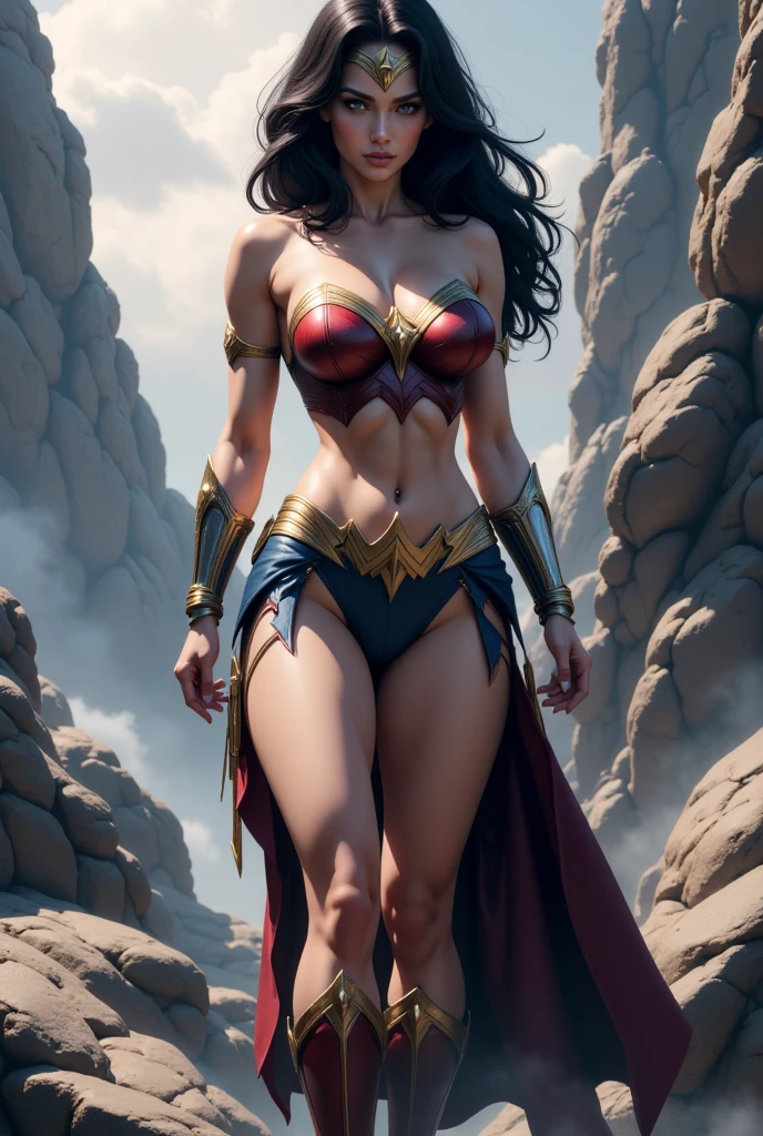 masterpiece, top quality, best quality, official art, beautiful and aesthetic: 1.5, aztec native wonder woman
striking pose, intricately detailed, vibrant colors, authentic native attire, golden accents, intricate tattoos, fierce expression, strong and muscular physique, mesoamerican art influences, rich cultural heritage, captivating, exquisitely crafted,Aztec gods symbols, feathers, jewels, stone carving, obsidian details, meticulously painted, heroic and inspiring, truly a marvel to behold.