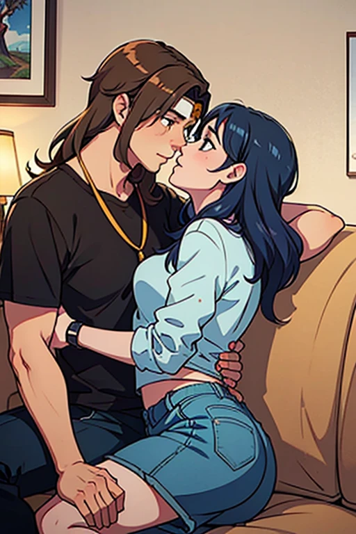 Ralph Bakshi Style, Curvy blue eyed girl with long wavy black hair and small breasts fucking her son in bed, nudity, (extreme nsfw):3.0, lewd:3.0, (incest_sex):3.0, (size difference):4.0, (pubic_stubble):4.0, (smaller male):3.0, (expactorating)2.0
