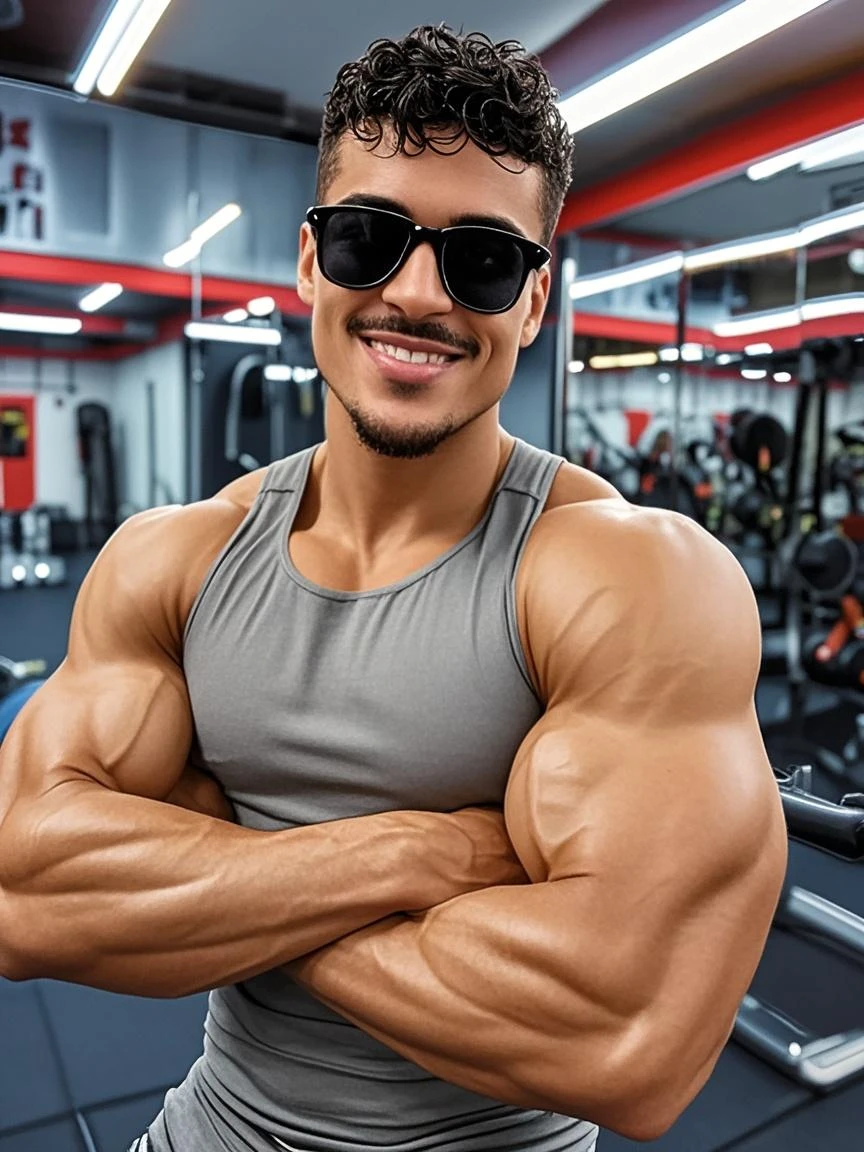 A man wearing sunglasses、Sitting in a pool with hands on chest, Super buff and cool, Muscle qualityの, Bodybuilder Ernest Khalimov, Fitness Model, The body of Ernest Khalimov, Muscle quality, muscle, Katzper Nikolchik, 痩せているがMuscle quality, Poolside, かなりMuscle quality, so beautiful. big muscle, The style of Kirill Kotashev