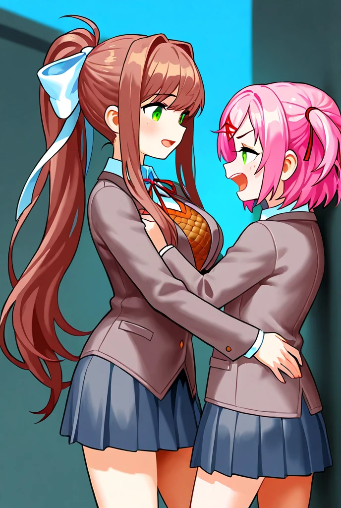 (Highest quality, High resolution), ((Two people)), ((makimacm44 gives sex to powercasual:1.4)), girl, (bukkake:1.4), futanari, sex, doggy style, (Power, powercasual, cross-shaped pupils, blonde long hair, straight hair, red shirt, long sleeves, denim shorts), (makimacm44, ringed yellow eyes, red long hair, bangs, white shirt, sidelocks, black pants, braided ponytail, black necktie)