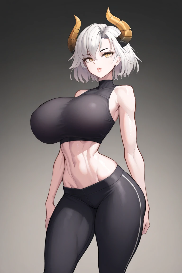 Female ,Impossible tight clothes , big breast, black lace panties on hips visibil through micro skirt, skimpy 