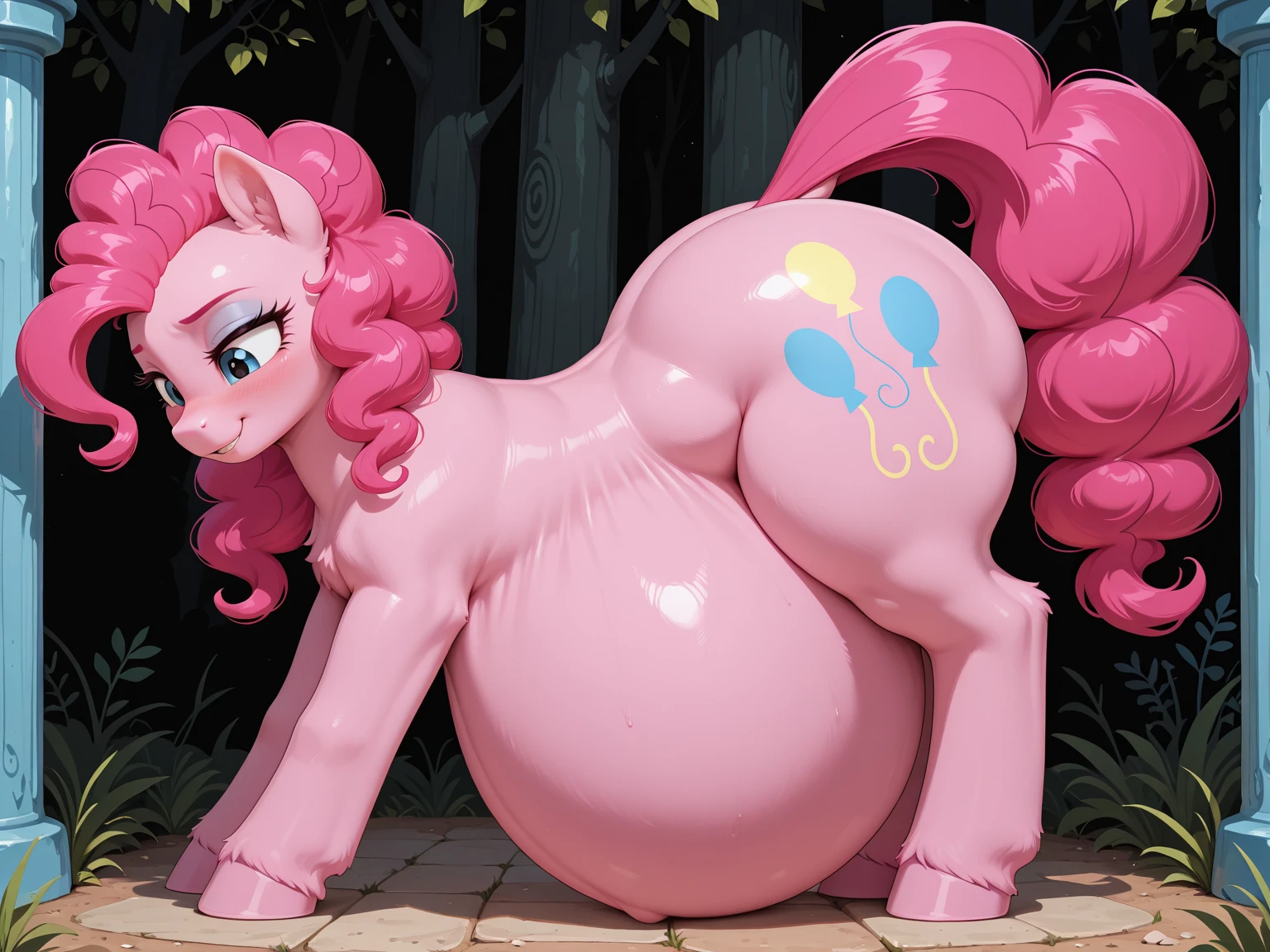 solo focus, 1femle, female, (feral pony:1.6),pinkie_pie, girly, long pink hair,pink fur, (hyper hips:1.4), (hyper pussy:1.2 ), detailed crotch, pussy , laughing, masterpiece, best quality, photorealistic, hyperrealistic, ultra detailed, detailed eyes, accurate eyes,, detailed background, photo background, digital drawing (artwork), girly, bedroom eyes, breeding request, giant, (giant:1.9), (macro:1.6), (outside hillside:1.6), nude, (feminine body),huge nipple, (showing off pussy), puffy nipple,lactating,(gaping pussy),showing off pussy,hyper pregnant,(all_fours:1.4),anus,cum, (pov backside),(inflating body)