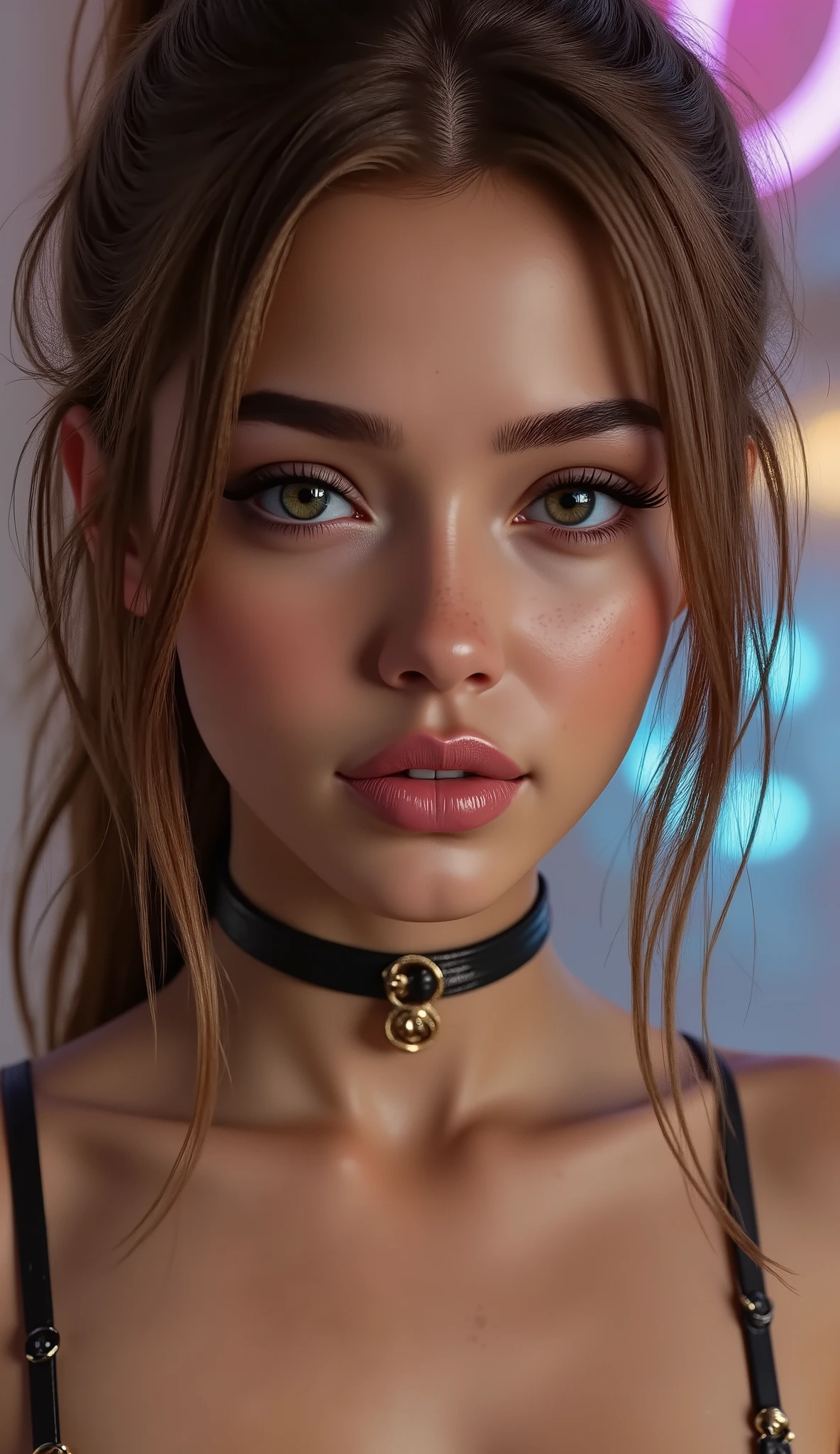  [Style: "masterpiece, realistic, (photo realistic Realism), ultra-detailed, Hyper high resolution"](Key Directive: - ("The priority is the anatomical accuracy and texture of the materials" - "Ultra-sharp human eyes with biological accuracy") {((Long side shot , Full-body shot from a moderate distance:1.5)) , editorial head-to-toe shot , Full-figure photo}, (ultra realistic texture details: velvety skin, hair), professional photography, (anatomically correct), (perfect female body:1.4), fashion model, elegant and charming, blushing, realistic details and sharp facial features and expressions, (super detailed and shinning pink hairs), (perfect natural breasts), portrait of A 1 Woman:1.4 22yo, (intricately detailed, clear and sharp perfect round realistic brown_eyes:1.33), (droopy eyes), symmetrical lips, light glossy red_lipstick, long eyelashes, (vivid and colorful), (perfect composition), wearing (Luxurious, shiny red latex)], [((pleated skirt | Luxury shiny skirt red Latex:1.25))] and details such as [((lace|white:1.29))], [(mesh stockings|black:1.33)] and [((garters|black))] ((belt)) [((silver|chain))] (((small tight laced corset:1.3)), with gold cord: 1.3]], ((Beautiful long legs:1.35)) , medium ass , ((layer cut: 1.34)), (no_Panties), ((Whitens skin, slim face)), slim belly: 1.2, ((slim, athletic figure:1.25)), The attention to detail, satisfaction smile, gorgeous appearance, electrifying appearance, (Dynamic pose: 1.2), ((sharp focus)) (oiled skin), (((background psychedelic fairy tale))), (Rendering engine: "Unreal Engine 5 path tracing, 16K texture maps"), The ultra-Highres,Unreal 5,Subsurface scattering,Maximum Sharpness and Sharpness,multi-layered texture,Albedo and Specular maps,Surface Shading,Precise simulation of light-material interactions,perfectly proportions,Octane rendering, white balance, The rule of thirds