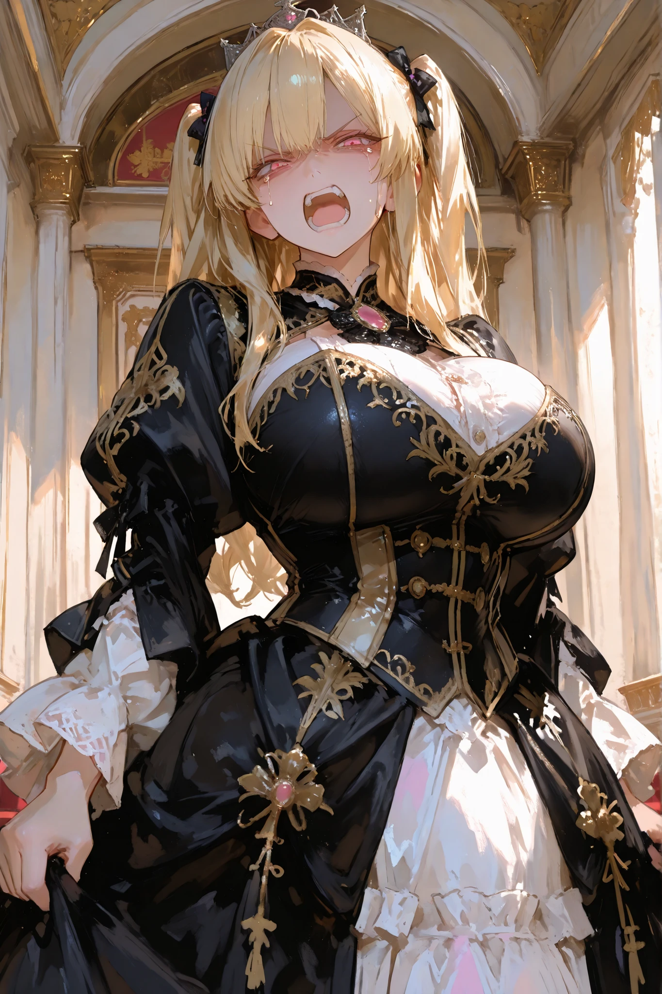 anime, ultra detailed, hyper detailed, best quality, highres, 4K, master piece, 1 female, 28-year-old, Navia, sexy lingerie, gigantic, huge breast, France city, crowded,