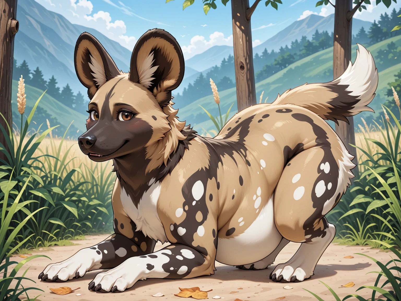 (by darkgem:1.4), masterpiece, best details, real life, depth of field, detailed background, (bright lighting:1.4), nude, solo, (anthro), genitals, with bushy pubic hair and armpit hair, snarling, growling, attitude, clear details, powerful, pleasure, self-pleasure, perfect hands, covered in fur, genital close up, fangs, tongue, paws, claws, tail, detailed nipples, ((anthro female hyena:1.4), sexy girl woman, monster girl, femme, hairy pussy, exposed vagina, (breasts:1.2)), (musky, body odour:1.4), posing, in the grass