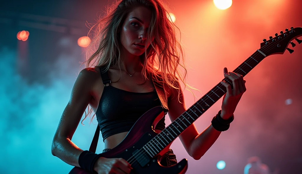 Subwoofer 18 inch, girl, red guitar, speaker