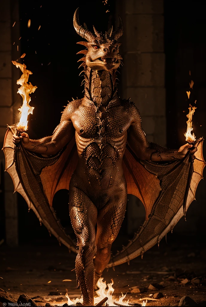golden chinese dragon, The dragon is breathing fire,