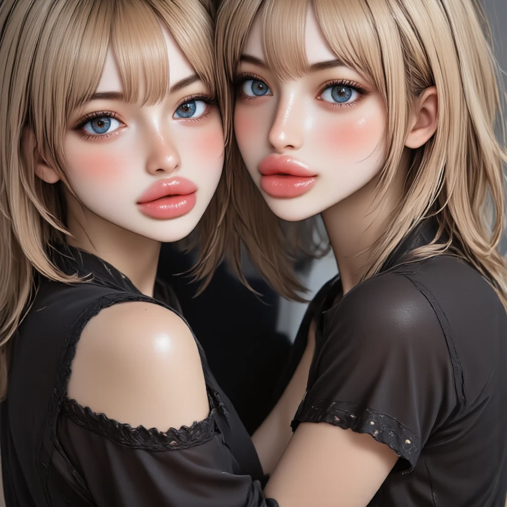 Surreal American Teen, blonde, tall, perfect Small body, sexy, Heavy makeup, Perfect slim face, Big Red Lips, Very cute face, , Big eyes, looks young, Mature appearance, 少し few clothes,tattoo,Asymmetrical shoulder print short sleeve T-shirt Women&#39;s tops Cut and sew tops ,Are standing pose,whole body,Simple plain background, High resolution, Are standing, , Front view,, Individuality,+3 View prompt Are standing, 3 View Drawings, Side and front and back, Character Sheet, whole body, Simple white background, Character Reference Sheet, Concept Art, Design Sheet, Character Design
