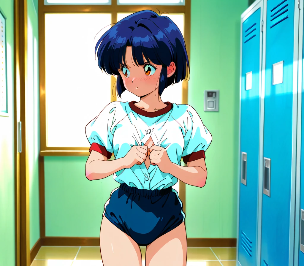 ((masterpiece)),((best quality)),ultra-detailed,illustration,Explicit,Beautiful body,Beautiful Nose,perfect eyes,perfect face,wallpaper,ultra highres,4K,photography,anime screencap,official style,shiny skin,faint lips,BREAK,1girl,solo,Akane_tendo,Blue hair,furinkanuniform,slender,lift skift,show panties,(cowboy shot:1.2)