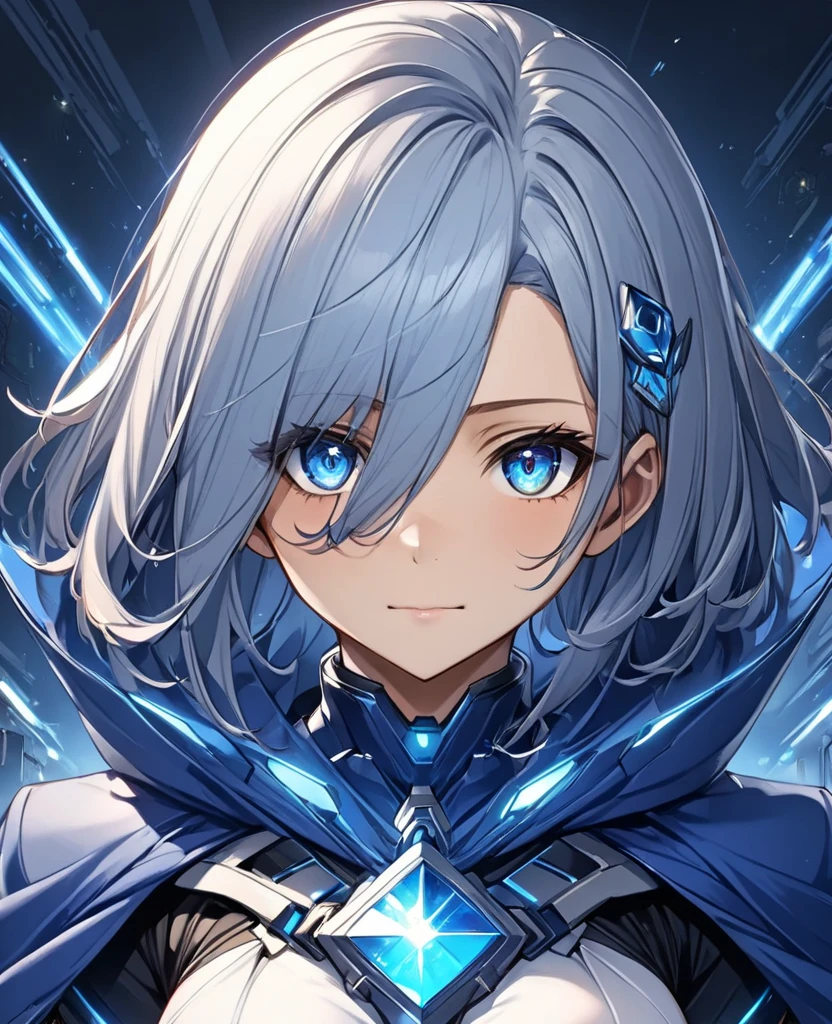 masterpiece, best quality, ultra-detailed, illustration,(1girl),beautiful detailed eyes, looking at viewer, close up, (breast focus), white short hair, shy, cat ears, ((glowing blue necklace)), lake in background, (blue and red eyes), thick lips, ((heterochromia)), (small breasts), (hoodie)