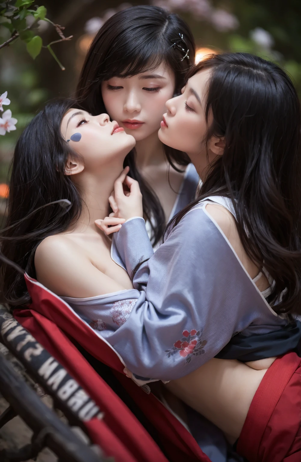 (8k,RAW Photos、RAW Photos、Highest quality、Masterpiece:1.2)、Ultra-detailed、Super Resolution、The most beautiful cherry blossom trees in the world、(Photorealistic:1.3)、((Cherry blossoms sparkling on the water))、((Reality and cherry blossoms reflected on the water surface.))、Cute pose、Sakura Park at dusk、The end of cherry blossom season、Cherry blossoms fluttering、Cherry blossoms flying into the sky、The Sunset Sun、Amazing sunset、Crimson Sky、High-resolution RAW color photos、Professional photography、Same skin type as humans、Japan female proofreading from head to waist、Blur the background、Drawing faithful to anatomy、The correct number of fingers、(Very beautiful and elaborate cherry blossom tree at night 1:1.37)((Cherry blossoms flutteringing in the wind))、full moon、Very detailed and beautiful、Ultra HD、Half-up hairstyle、Hair Bun、ponytail、High school girl in sailor suit、(Plump Cheeks)Uniforms with attention to detail、Each face has its own unique features、Different face patterns、color々Hairstyle、夜風になびく茶colorの髪、Her hair is swinging and sexy、Very detailed beautiful girl、(Pink Eyeshadow)、Red tie((((((Floral panties are visible)))))) ((((Angle from behind)))) (((((Emphasize cleavage)))))
(((((((Woman Kissing)))))))
