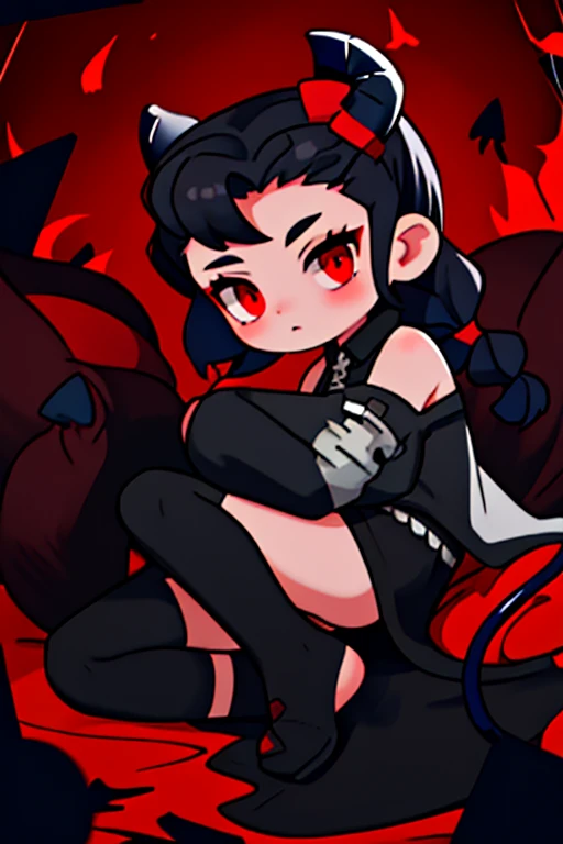 1 onigirl, big breast,lingerie, succubus, horny expression, mature female, black hair, red eyes, oni horns, short hair, short bangs, profile picture, 8k, very detailed art, ecchi anime, lewd eyes, lewd expression, aesthetic girl