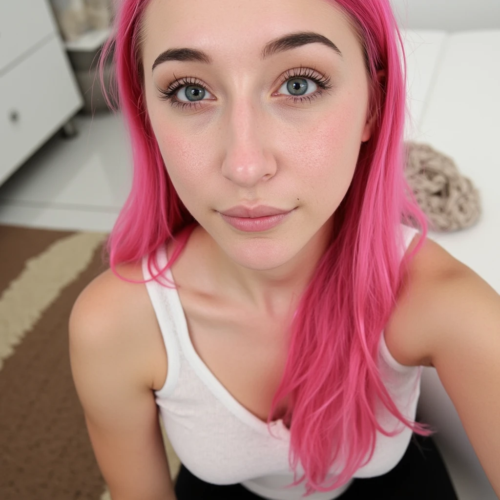 sexy pink haired girl sucking a big dick, full nude, nsfw