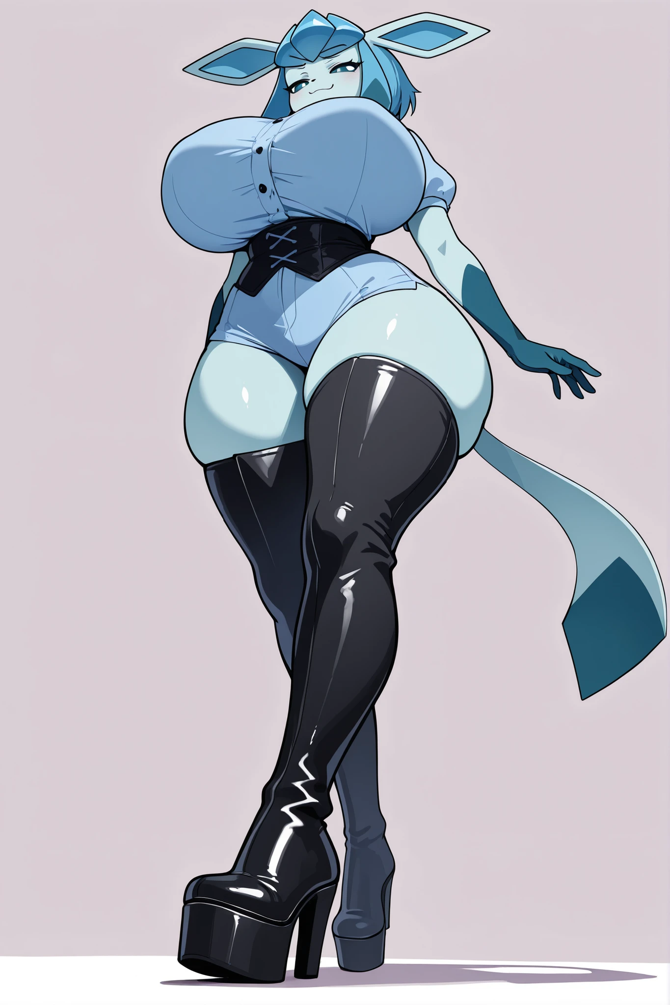 ,Jenny wakeman, Zetaskully, fat ass, White skin, blue hair, blue skirt, nude, stockings, thigh high stockings, black stockings, high heels, red heels, visible pussy, open pussy,score_9, score_8_up, score_7_up,score_6_up, score_5_up, score_4_up, BREAK hah_dd, gigantic_breasts, nipples, areola, curvy, wide_hips, thick_thighs, 1girl, dim_lighting, backlighting,pole dancing, 1girl, solo, pole, stripper pole,add_detail:1, add_detail:0, add_detail:0.5