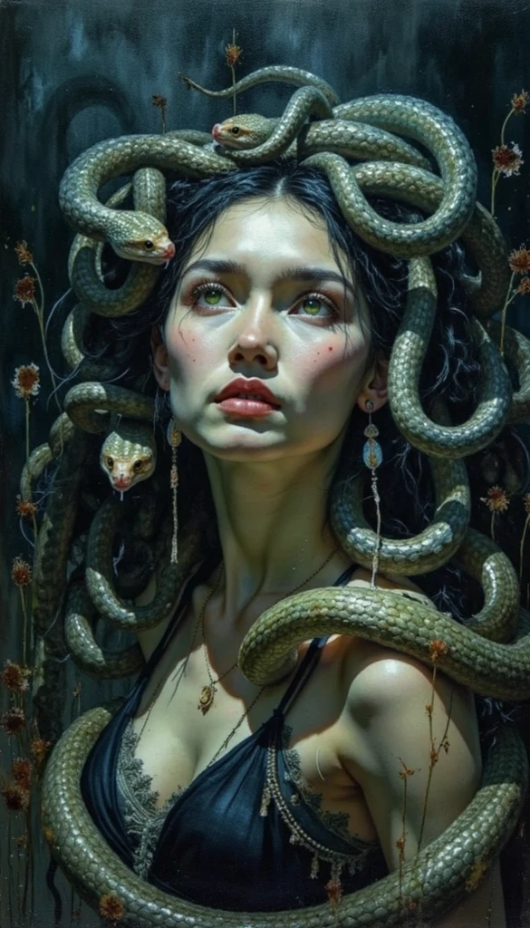 (extremadamente detallado, obra maestra, La mejor calidad), Estilo oscuro, intense illumination, rostro con arrugas, lengua larga, tentacle, deforme, monstruoso, un anciano con Colmillos finos, amenazante. Rococo composition. Luz de caravaggio