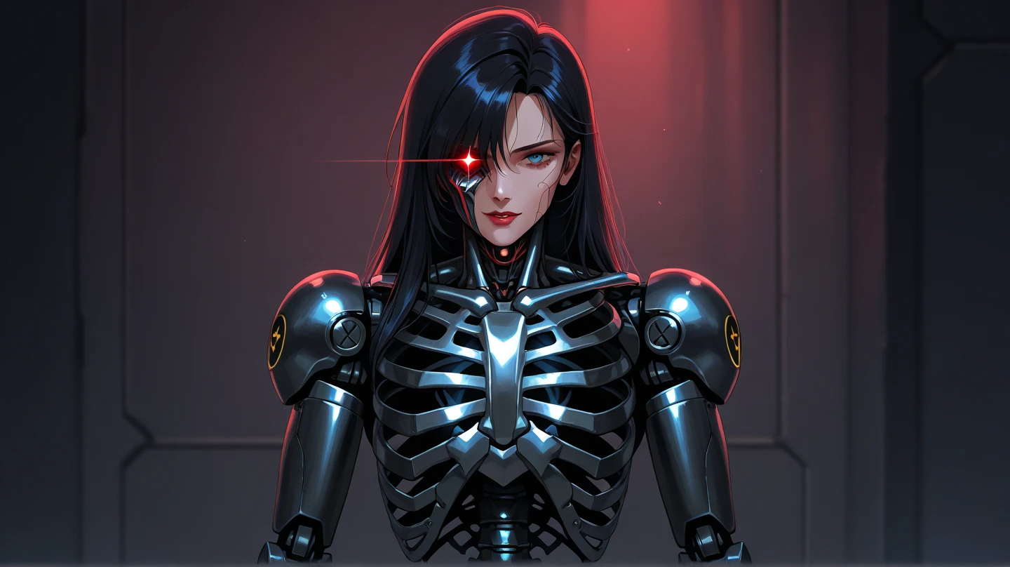 Cyberpunk girl with black gold cybernetic limbs bloodied from a recent fight but looking for more and looking at the camera delinquent expression, character artwork, cheery, mantis, cyberpunk bionics, detailed faces, dramatic lighting, cinematic, high detail, octane render, unreal engine, 8k, dark beauty, trending on artstation, cyberware style, mechanical arms, bust,