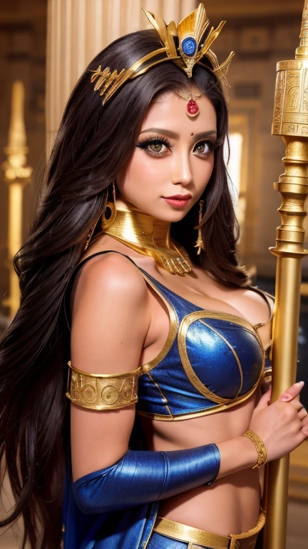 8K,exotic attractive woman,Super beautiful(like the real thing),National costume,beautiful expression,smile,masterpiece,Photorealistic RAW photos of the highest quality。bright colors,rich colors, Backlight, cinematic lighting, film grain, to be born, 50MM lens, Nikon D850,super realistic skin,fantasy art,character art,ultra high resolution,realistic scale skin,Perfect hand shape,view audience,smile,beautiful expression,Close-up,muscular slim body,Makeup,sexy,dynamic pose,Close-up,emphasize cleavage,whole body,tanned skin,Princess of the South,