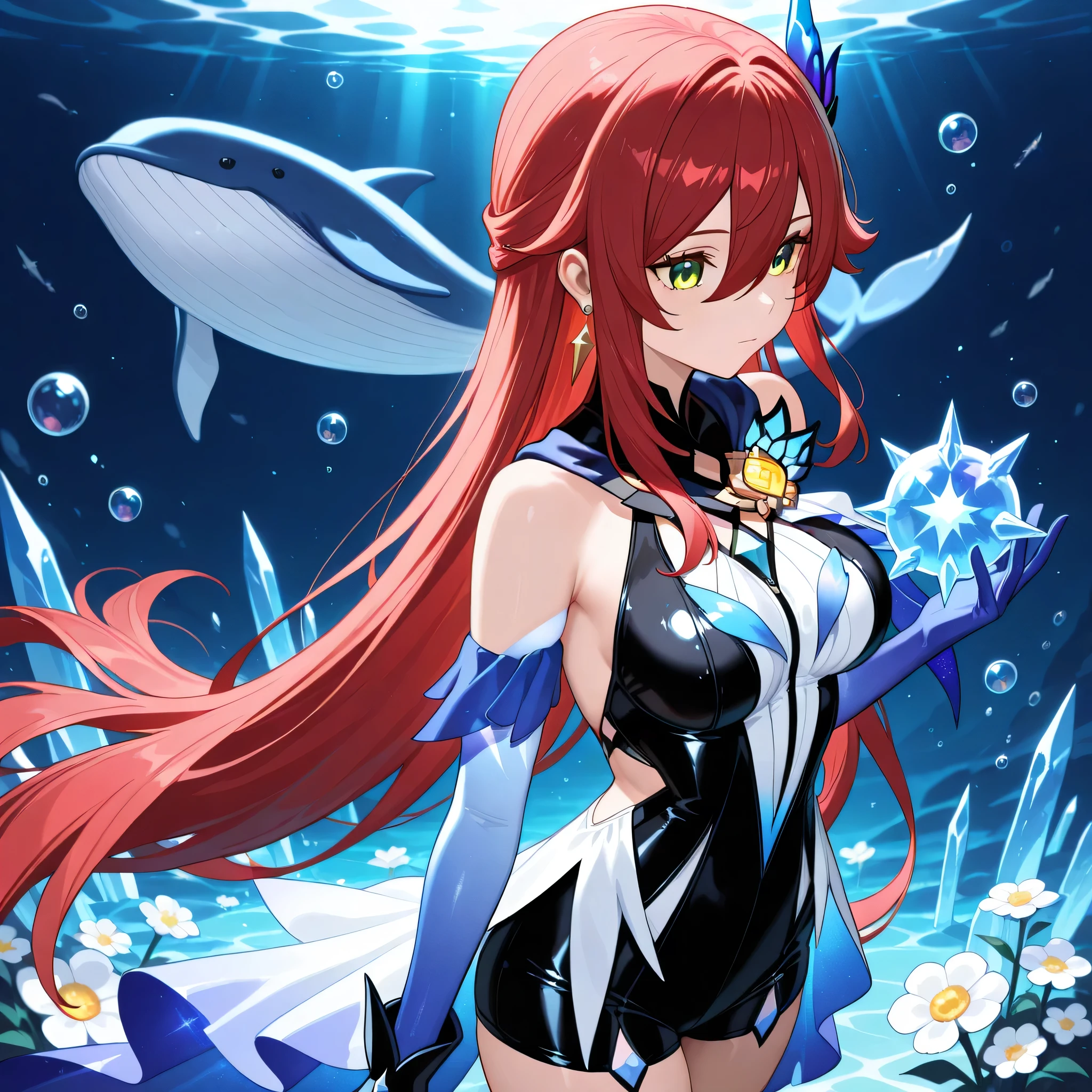 A mermaid with a blue tail and a white coat, Concept art by Kamagurka, pixiv Contest Winner, Sequential Art, artstation On pixivトレンド, Marine Siren, On pixiv, Digital art on Pixiv, Popular on pixiv, On pixiv Top Rated, Goddess of the Sea, Goddess of the Sea, pixiv daily ranking,Red hair