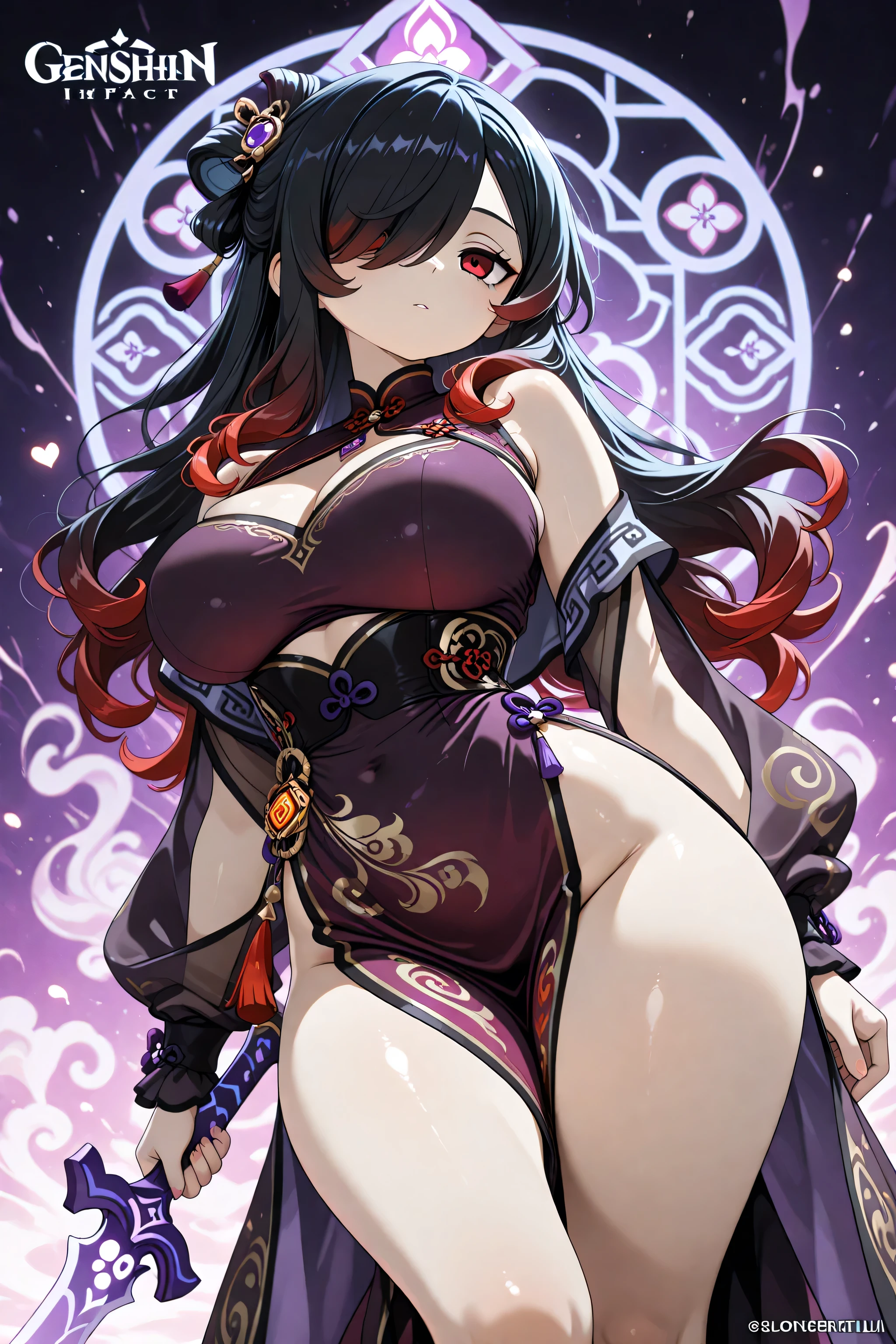 (masterpiece、top-quality、top-quality、Official art、Beautifully Aesthetic:1.2)、(One girl:1.3)、A highly detailed、(Fractal Art:1.1)、(colourfull:1.1)(florals:1.3)、The most detailed、(Zentangle:1.2)、(Dynamic Poses)、(Abstract background:1.3)、(qipao dress:1.2)、(shinny skin)、(Many colors:1.4)、、(耳Nipple Ring:1.4)、(((NSFW:1.6)))