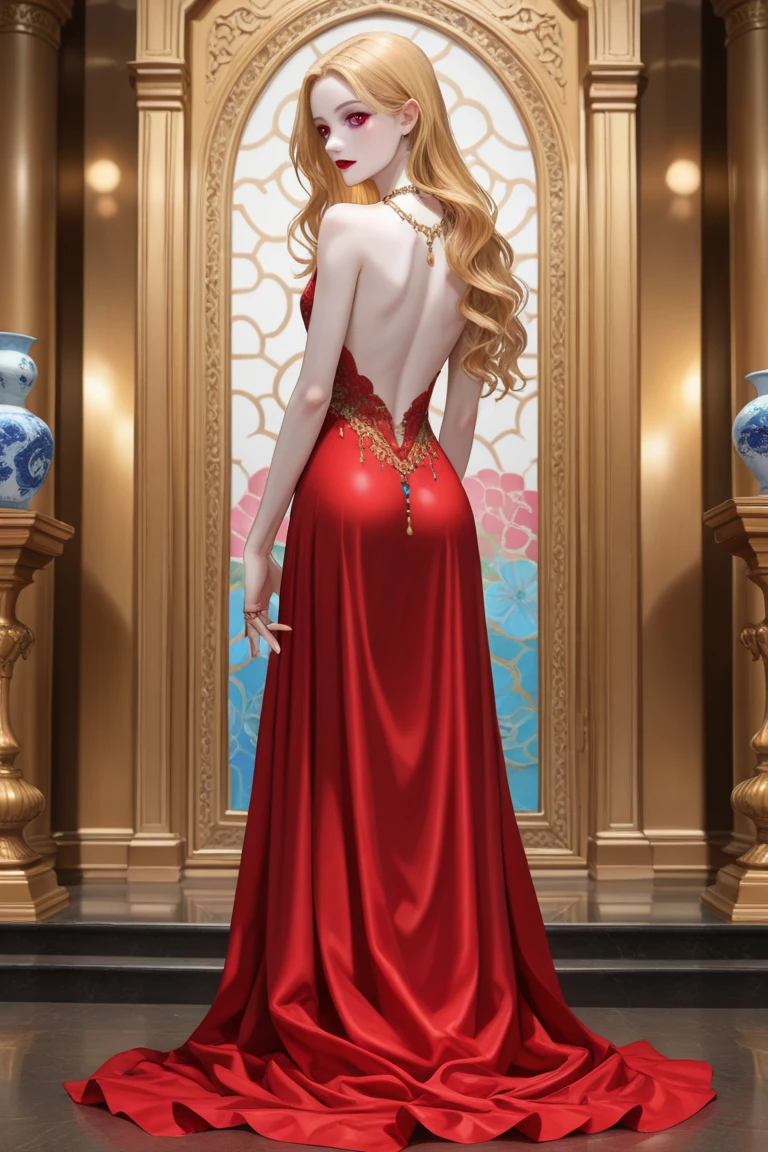 (masterpiece), ultra-detailed, 3 views, front view, side view , back view, different hair design, ultra detailed to each 3 views, full body, character detailed, or reference sketch of a Goddess, Greek mythology goddess, Aphrodite goddess, with a colorful dress, she has long wavy hair and blonde hair, ultra-realistic and sharp detail and intricate, intricate details, and style, simple background illustration