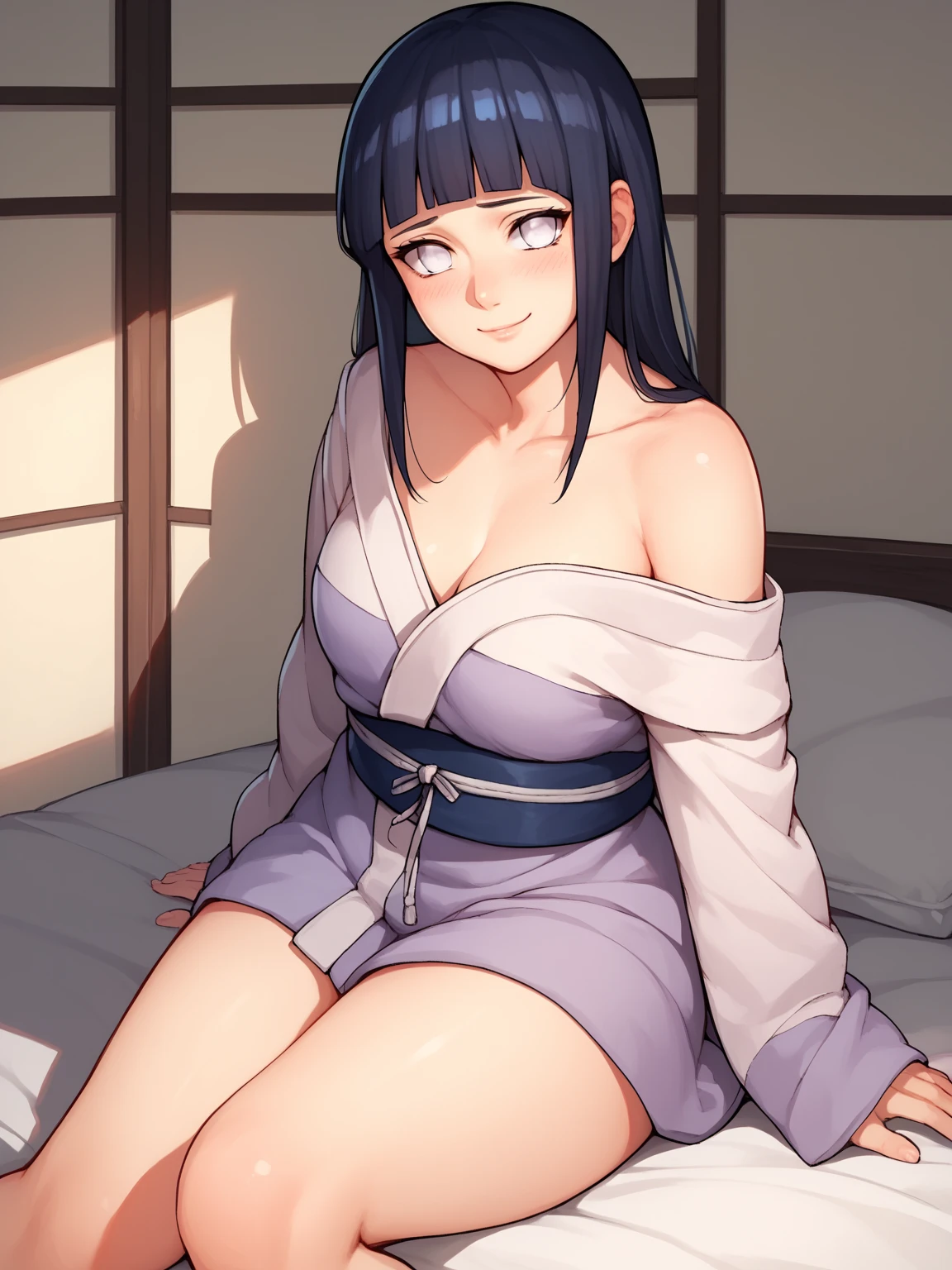 hinata hyuuga, 1girl, ((barnet))), cabelo azul longo, olhos azuis, puffy lips, painted lips, thick lips, quadris largos, coxas grossas, Peito redondo enorme, erotic kiss face, nua, mamilos perky, pele brilhante, seios espremidos juntos, enormes seios naturais enormes, sexy pose, naked.