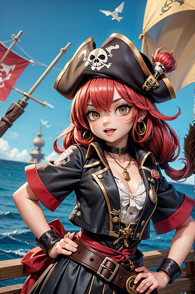 Pirate War, Pirate Flag, Broken ship, fierce fighting, Scream, Ship deck, inflammation, cigarette, Brave Leader, anchor, spark, Artillery fire, Pirate with sword, woman, 