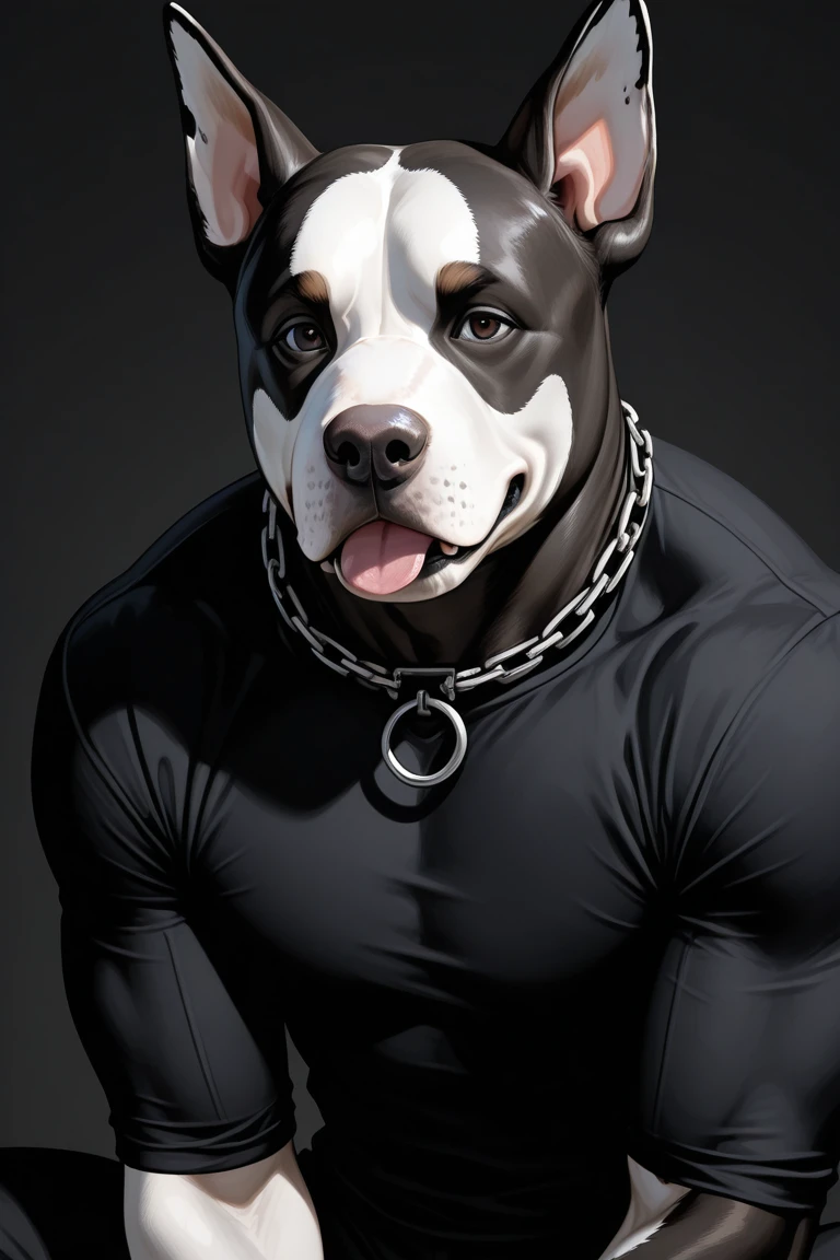 French Bulldog Grey, with half the head of the Terminator