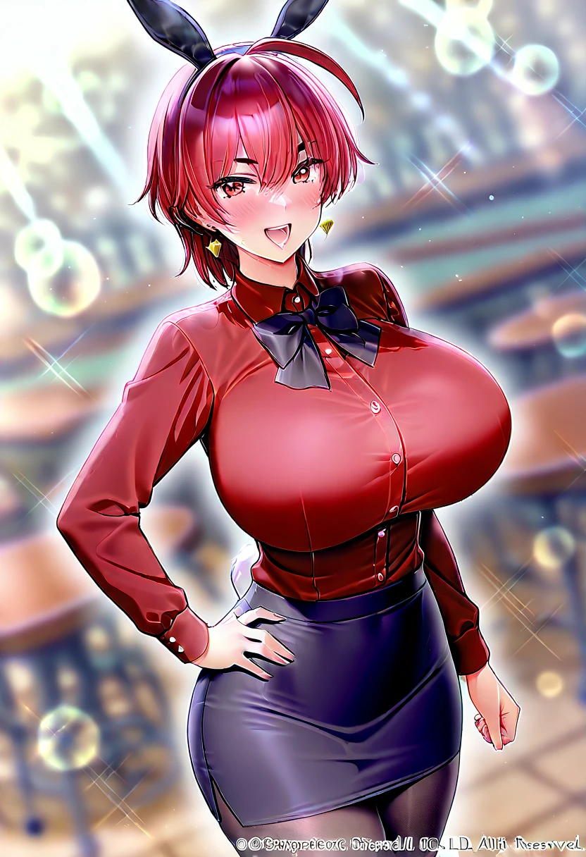 score_9、score_8_up、score_7_up、score_6_up、 、1girl、auntjune、mature、milf、deep purple eyes、Sexy Girls、Thick body、Sensual、huge heavy chest、Nipples、Shiny skin、skirt、Single Hair、bhands、bangessy Hair、Brown Hair、Purple Eyes、No sleeve、bag、shirt、花柄のskirt、Bare shoulders、Red sweater、short hair、shirtを押し込んだ、Show off your breasts、Show a lot of skin、Cinematic lighting、Volumetric lighting、sunrise、Korean House、Red nails