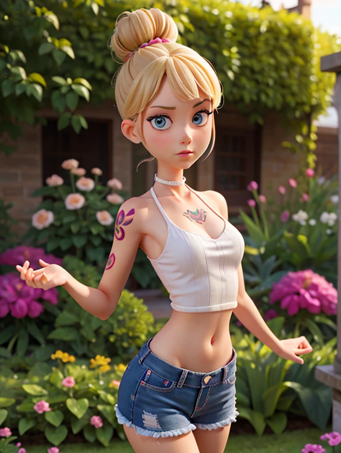 <lora:Mandy_PonyXL:1> mandygrim, 1girl, blonde hair, hairband, shaped hair, short hair, pointy hair, pink dress, annoyed, zPDXL BREAK , score_9, score_8_up, score_7_up