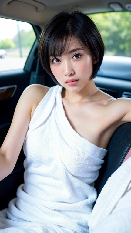 a lot of details, (slender waist), 30 years old, detailed black hair, beautiful detailed hair, super fucking beautiful, complex details beautiful and delicate eyes, perfect hands, (small breasts best quality), perfect and delicate limbs, detailed skin, best quality, ultra-detailed,
(desert:1.5), (shelby cobra 427:1.2), (cheerful grin:1.1), (A scene where she is standing next to Shelby Cobra 427 and leaning on it:1.1), hair covering eyes, white court dress, (full body shot:1.1), from front, ground-level shot, intense wide shot