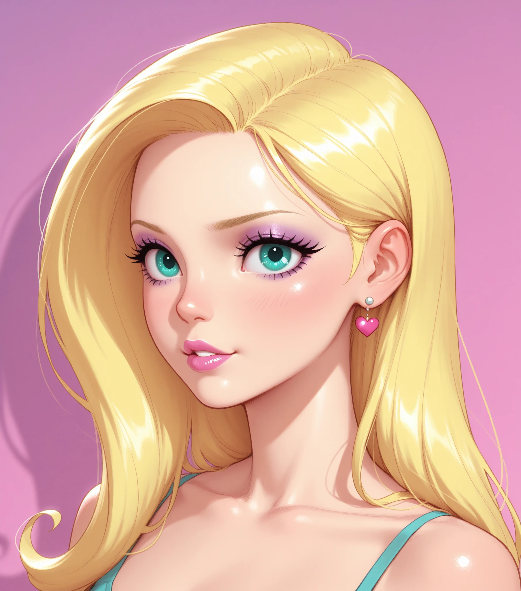 8k, a cartoon picture of a woman with long blonde hair and a pink dress, blonde - haired princess, lola bunny fanart, inspired by Tina Blondell, her skin is light brown, long blonde hair and large eyes, she has olive brown skin, cartoon artstyle, inspired by Alexis Simon Belle, disney character, long blonde hair and big eyes, disney art style